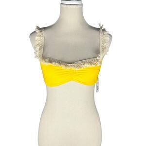 WeWoreWhat Saffron Fringe Tassel Bikini Top Medium Festival Boho Euro Beach Glow